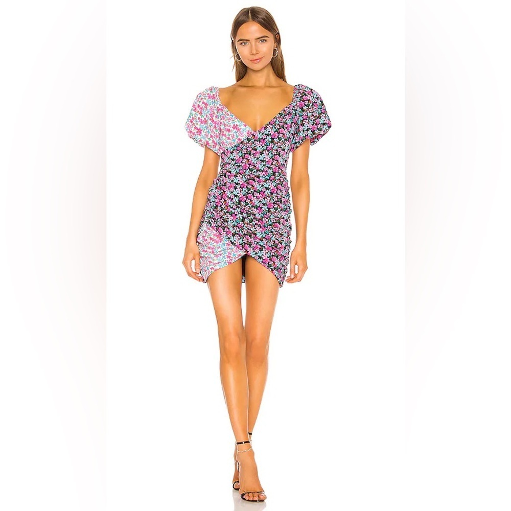 Lovers + Friends Pink Floral Puff-Sleeve Mini Dress